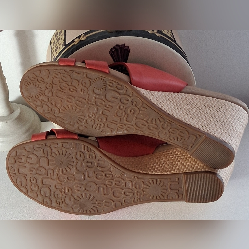 Ugg Red Slingback Open Toe Leather Sample Sandles… - image 8